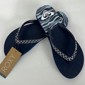 Roxy Lei Blue Flip Flops Women's Size 6 Blue Straps with White & Blue Dots